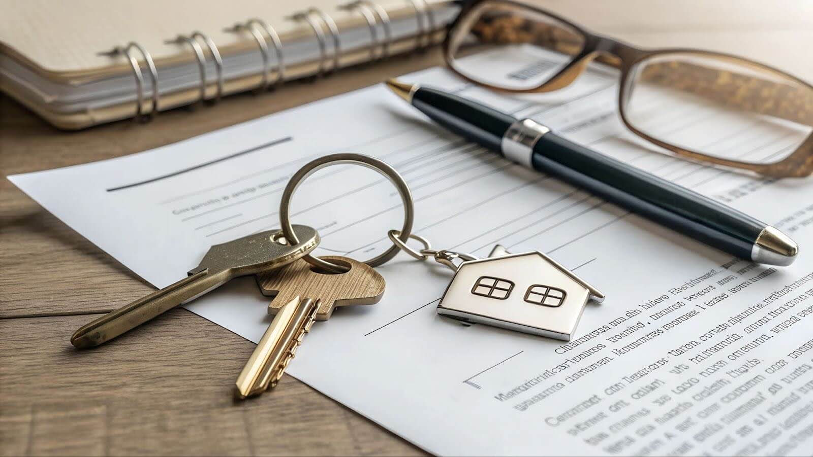 House keys and contract paperwork on a desk, representing the notion of how to invest in real estate with a full-time job